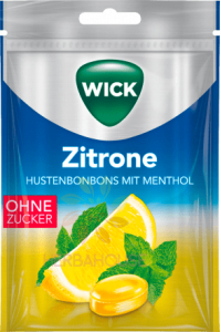 Obrázok pre Wick Mentolové cukríky na hrdlo bez cukru so sladidlom s príchuťou citrónu (72g)