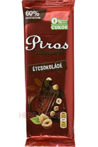 Obrázok pre Piros Mogyorós Bezlepková horká čokoláda s lieskovými orieškami bez pridaného cukru (80g)
