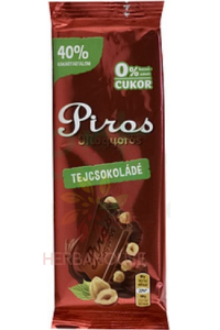 Obrázok pre Piros Mogyorós Mliečna čokoláda s lieskovými orieškami bez pridaného cukru (80g)
