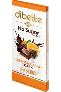Obrázok pre Dibette NAS Horká čokoláda so sladidlom plnená kakaovým krémom s pomarančovou príchuťou (80g)