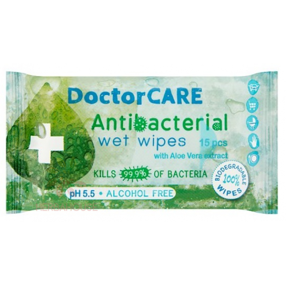 Obrázok pre DoctorCare Antibakteriálne vlhčené utierky s extraktom z Aloe Vera (15ks)