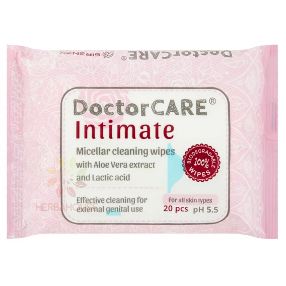Obrázok pre DoctorCare Intimate vlhčené utierky na intímnu hygienu s extraktom z Aloe Vera a kyselinou mliečnou (20ks)