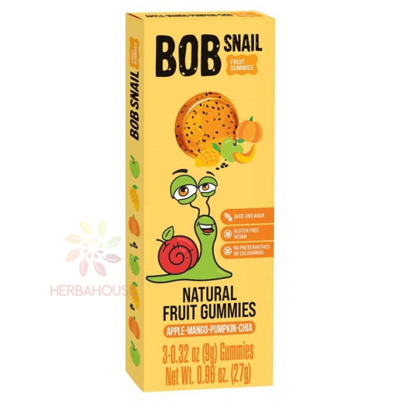 Obrázok pre Bob Snail Gummies Ovocné gumené cukríky bez pridaného cukru - jablko, mango, tekvica, chia semienka (27g)