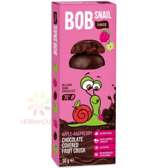 Obrázok pre Bob Snail Choco Ovocná pochúťka v čokoláde bez pridaného cukru - jablko, malina (30g)