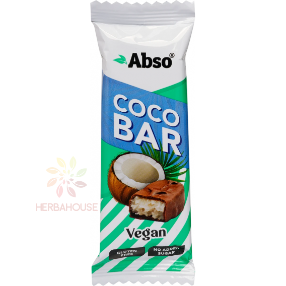 Obrázok pre Abso Vegan Bezlepková kokosová tyčinka máčaná v horkej čokoláde bez cukru (35g)