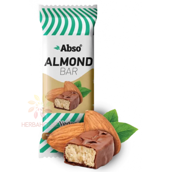 Obrázok pre Abso Vegan Bezlepková mandľová tyčinka máčaná v mliečnej čokoláde bez cukru (35g)