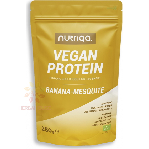 Obrázok pre Nutriqa Bio Vegan Proteínový nápojový prášok banán a mesquite (250g)