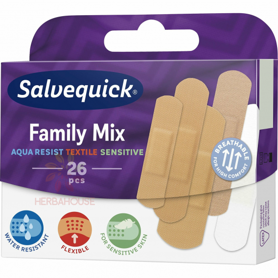 Obrázok pre Salvequick Family mix sada rodinných, vodeodolných náplastí (26ks)