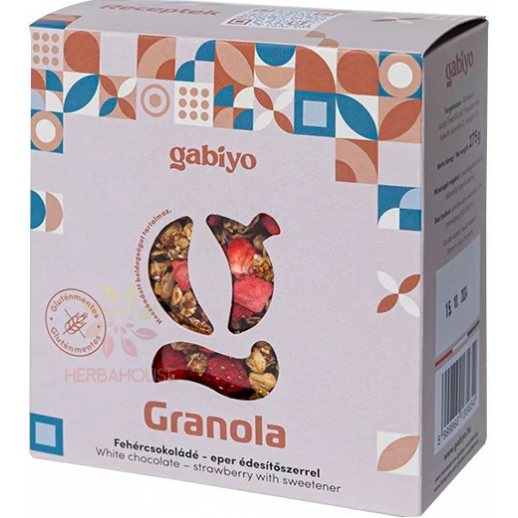 Obrázok pre Gabiyo Bezlepková granola biela čokoláda-jahoda so sladidlom (275g) 