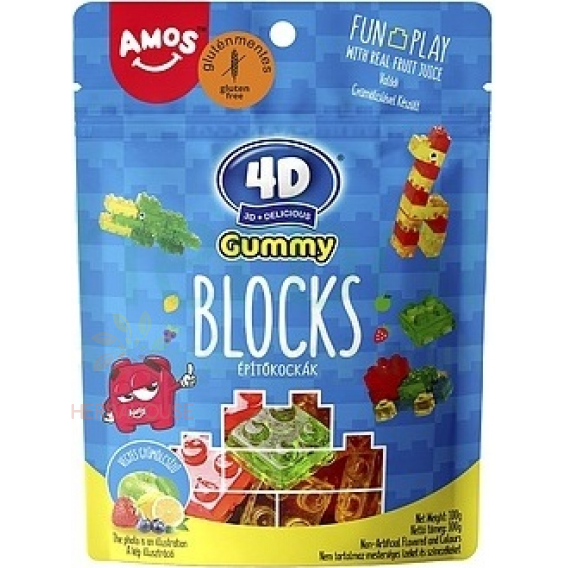 Obrázok pre Amos 4D Fun&Play Bezlepkové gumené cukríky ovocný mix - kocky (100g)