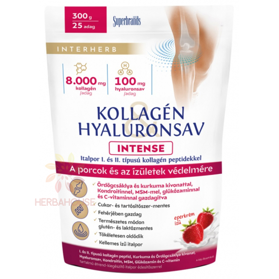 Obrázok pre Interherb Intense Prášok kolagén a kyselina hyalurónová so sladidlom - jahodový krém (300g)