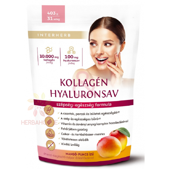 Obrázok pre Interherb Prášok kolagén a kyselina hyalurónová so sladidlom - mango a punč (403g)