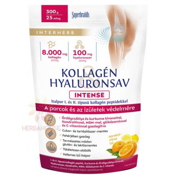 Obrázok pre Interherb Intense Prášok kolagén a kyselina hyalurónová so sladidlom - citrón a pomaranč (300g)