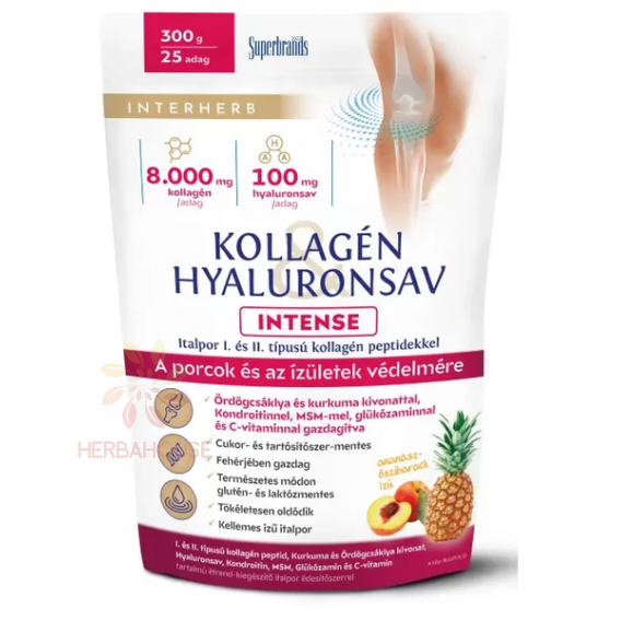 Obrázok pre Interherb Intense Prášok kolagén a kyselina hyalurónová so sladidlom - ananás a broskyňa (300g)