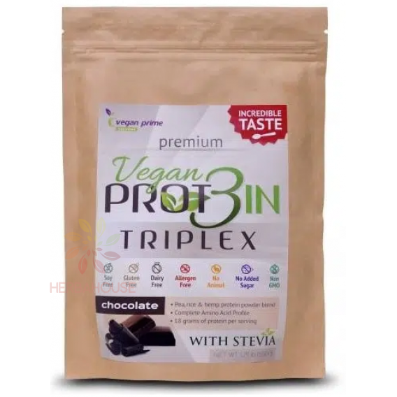 Obrázok pre Vegan Prime Vegan Prot3in Triplex bez pridaného cukru so stéviou - čokoláda (550g)