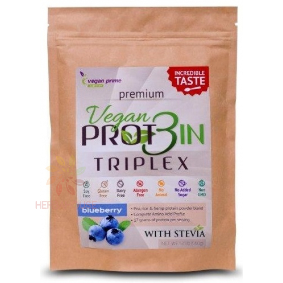 Obrázok pre Vegan Prime Vegan Prot3in Triplex bez pridaného cukru so stéviou - čučoriedka (550g)