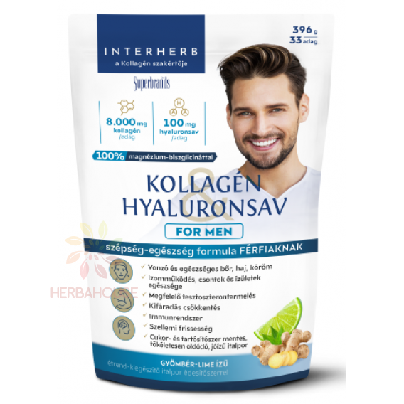 Obrázok pre Interherb for Men Prášok kolagén a kyselina hyalurónová pre mužov - zázvor a lime (396g)