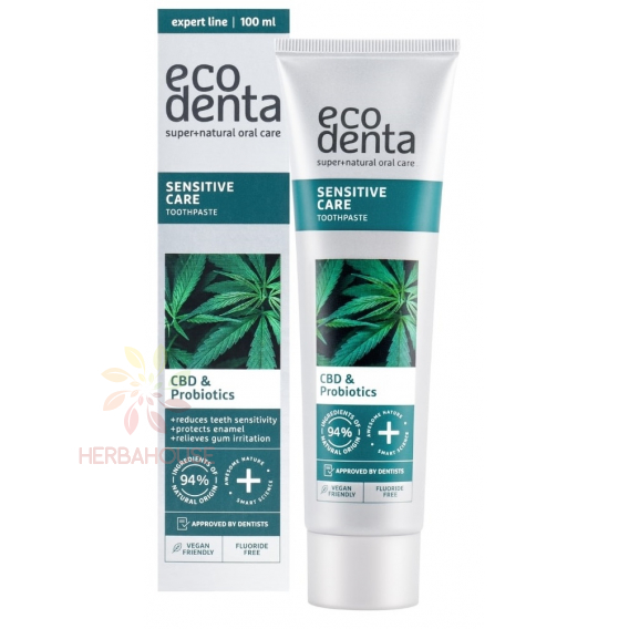 Obrázok pre Ecodenta Sensitve zubná pasta bez fluoridov s CBD a probiotikami na citlivé zuby (100ml)