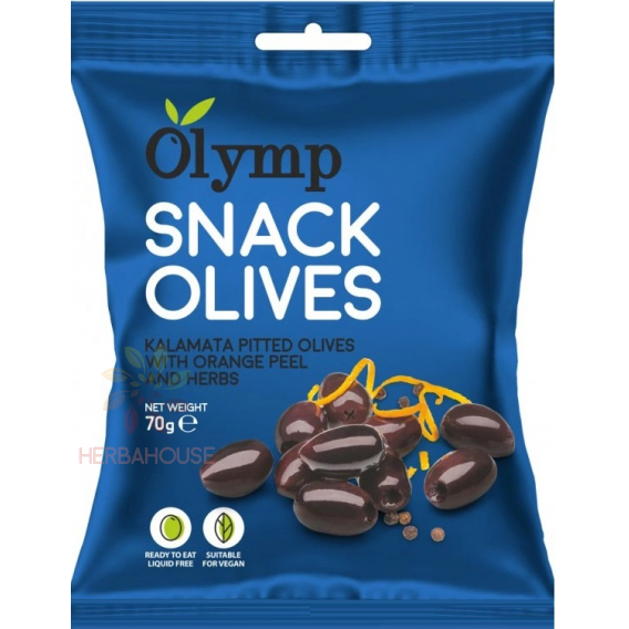 Obrázok pre Olymp Snack Olivy Kalamata bez kôstky s pomarančovou kôrou a bylinkami (70g)