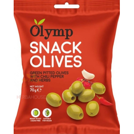 Obrázok pre Olymp Snack Zelené Olivy bez kôstky s chilli paprikou a bylinkami (70g)