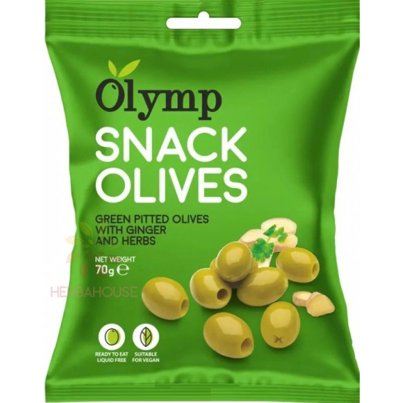 Obrázok pre Olymp Snack Zelené Olivy  bez kôstky so zázvorom a bylinkami (70g)