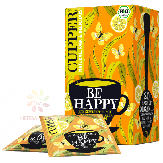 Obrázok pre Cupper® Be Happy Bio ovocno-bylinný čaj porciovaný s citrónom, škoricou, zázvorom & čiernym korením (20ks)