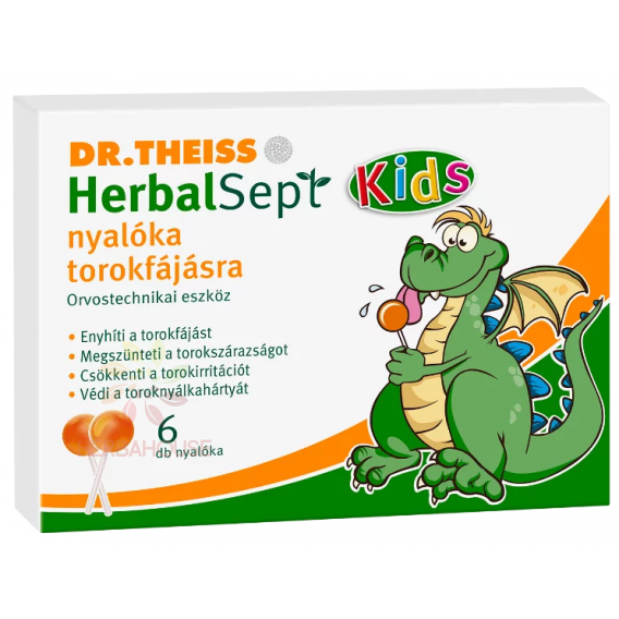 Obrázok pre Dr.Theiss HerbalSept Kids lízanky na bolesť hrdla (6ks)