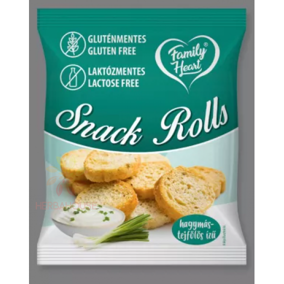 Obrázok pre Family Heart Snack Rolls Bezlepkové a bezlaktózové opečené, ochutené sucháre - príchuť kyslá smotana a cibuľa (40g)