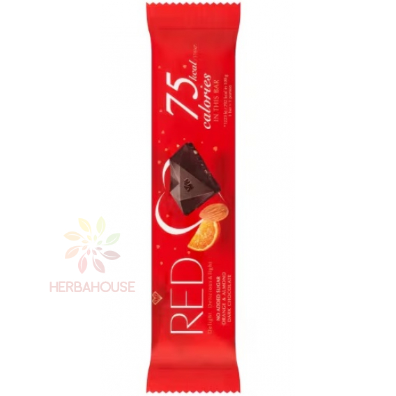 Obrázok pre Red Delight Horká čokoláda s pomarančovou kôrou, kúskami mandlí a sladidlom (26g)