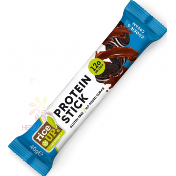 Obrázok pre Rice Up Protein Stick Bezlepková tyčinka s príchuťou Cookie & Cream v mliečnej čokoláde (40g)