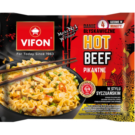 Obrázok pre Vifon Hot Beef Rezance s hovädzou príchuťou a sečuánskym korením, pikantné (90g)