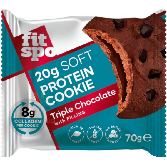 Obrázok pre FitSpo Triple chocolate Bezlepkový Proteínový koláčik bez pridaného cukru, trojitá čokoláda (70g) 