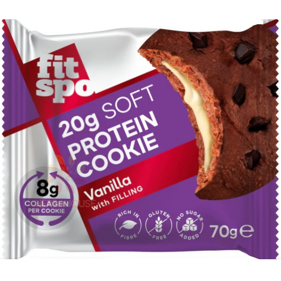 Obrázok pre FitSpo Bezlepkový Proteínový koláčik s vanilkovou náplňou bez pridaného cukru (70g) 