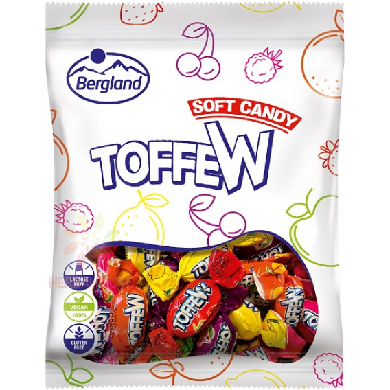 Obrázok pre Bergland Soft candy toffew karamelky s príchuťou miešaného ovocia, plnené (80g)