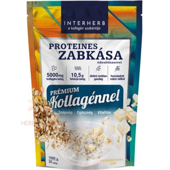 Obrázok pre Interherb Ovsená kaša bielkovinová s kolagénom so sladidlom s príchuťou bielej čokolády (1000g)