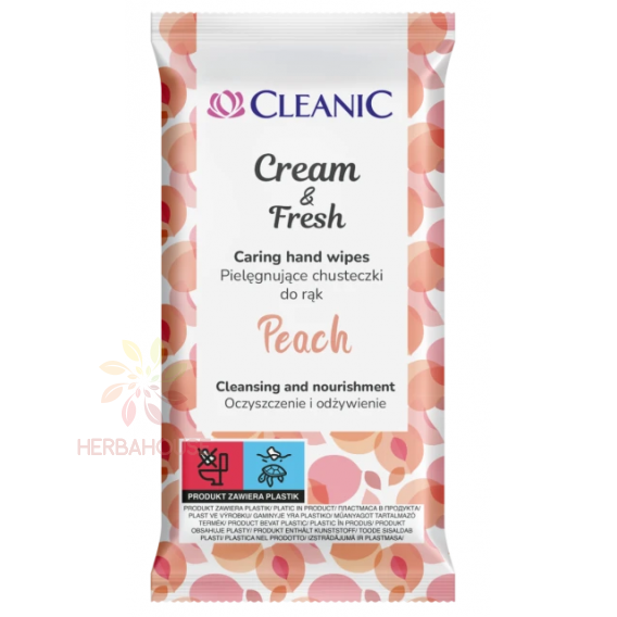 Obrázok pre Cleanic Cream & Fresh Peach ošetrujúce vlhčené obrúsky na ruky (15ks)