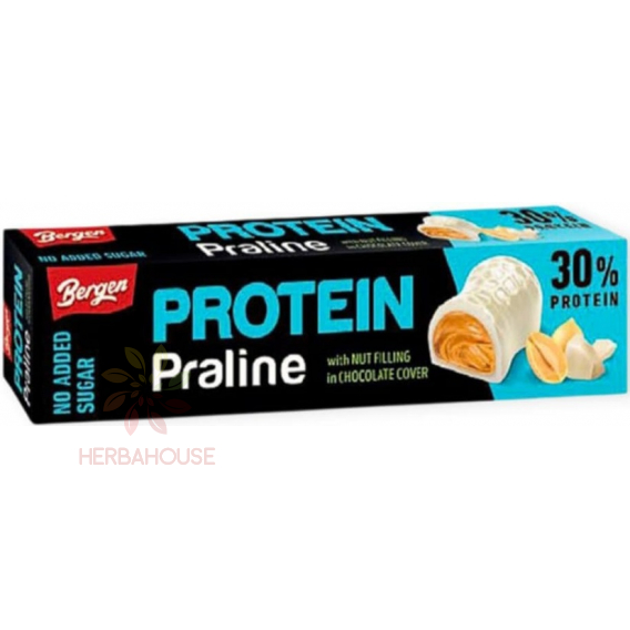 Obrázok pre Bergen Protein Praline Biela čokoláda so sladidlom plnená arašidovým krémom (50g)