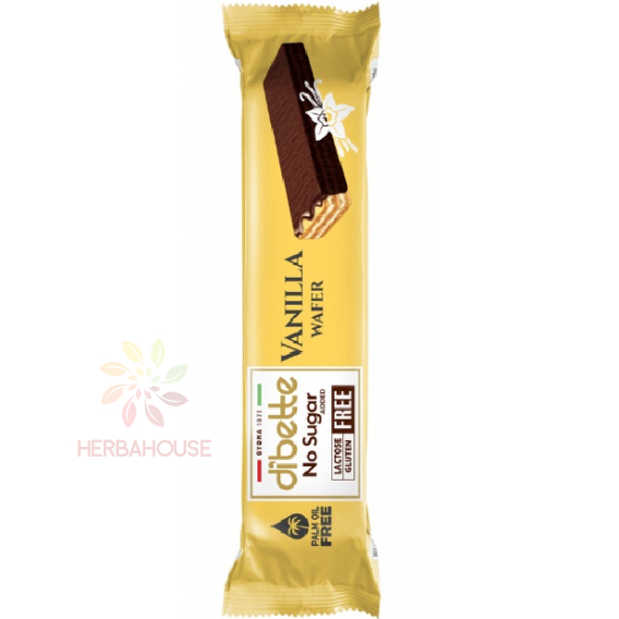 Obrázok pre Dibette NAS Bezlepková oblátka plnená vanilkovým krémom v tmavej čokoláde so sladidlom (26g)