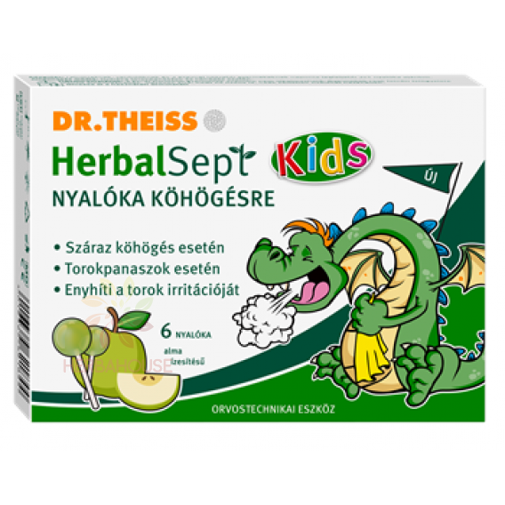 Obrázok pre Dr.Theiss HerbalSept Kids lízanky na kašeľ s príchuťou jablka (6ks)