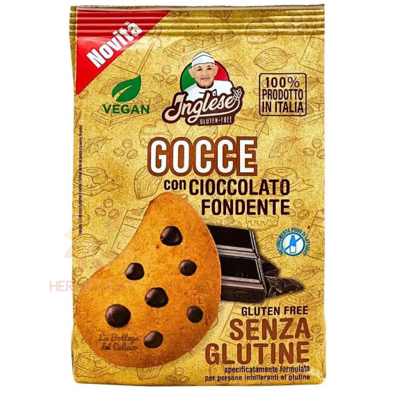Obrázok pre Inglese Gocce Bezlepkové sušienky s kúskami horkej čokolády (200g)