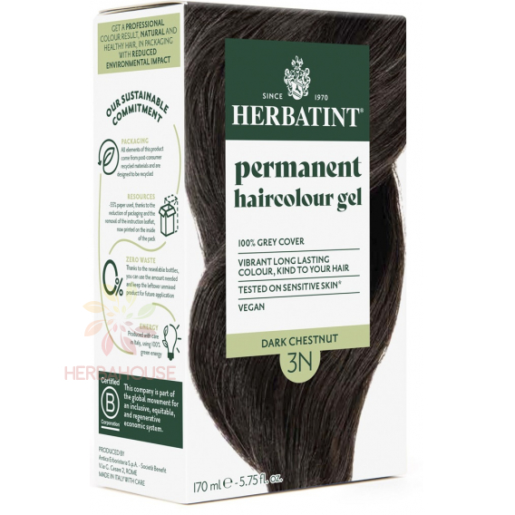 Obrázok pre Herbatint Prírodná permanentná farba na vlasy 3N - tmavý gaštan (170ml)