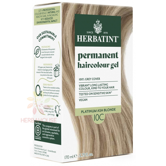 Obrázok pre Herbatint Prírodná permanentná farba na vlasy 10C - švédska blond (170ml)