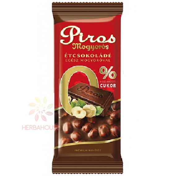 Obrázok pre Piros Mogyorós Bezlepková horká čokoláda s lieskovými orieškami bez pridaného cukru (70g)