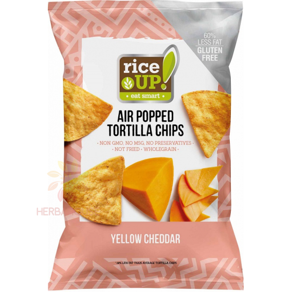 Obrázok pre Rice Up Bezlepkový Tortilla chips kukuričný s príchuťou syra Cheddar (60g)