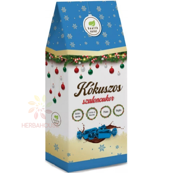 Obrázok pre Health Market Bezlepkové, Vegan, Paleo Salónky Kokosová príchuť v kokosovej mliečnej čokoláde so sladidlami (250g)