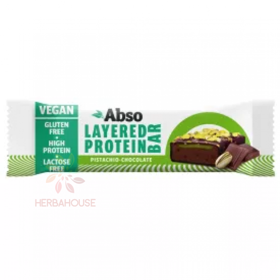 Obrázok pre Abso Layered Vegan Bezlepková proteinová tyčinka - pistácia a čokoláda (50g)