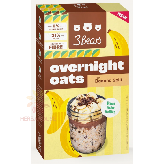 Obrázok pre 3Bears Nočné ovsené vločky bez pridaného cukru - Banánový split (400g)