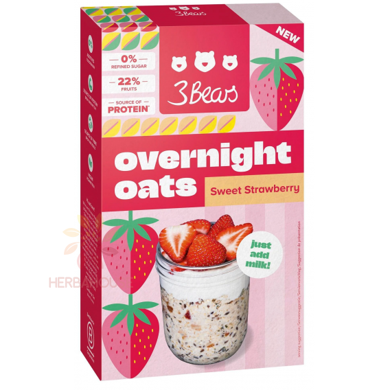 Obrázok pre 3Bears Nočné ovsené vločky bez pridaného cukru - Sladká jahoda (400g)