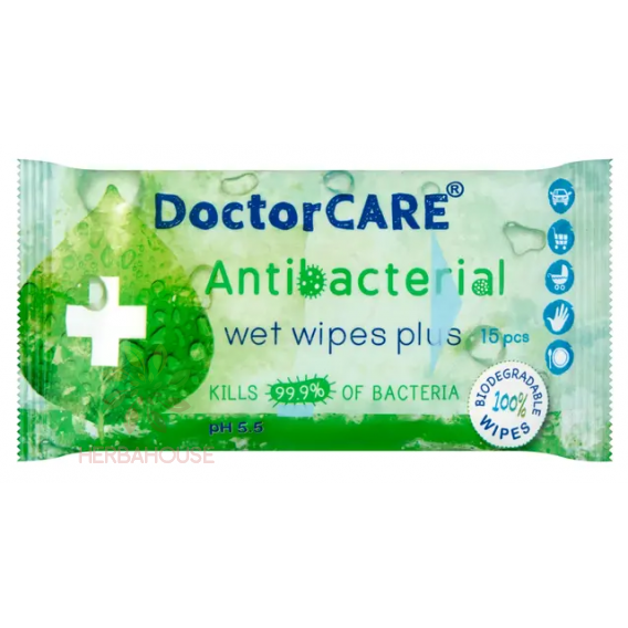 Obrázok pre DoctorCare Antibakteriálne vlhčené utierky biologicky rozložiteľné (15ks)