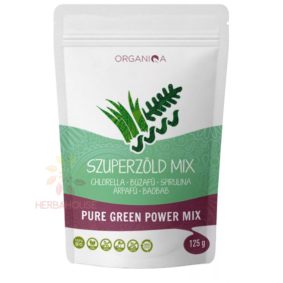 Obrázok pre Organiqa Bio Superzelený mix prášok – pšeničná tráva, jačmeň, spirulina, chlorella (125g)